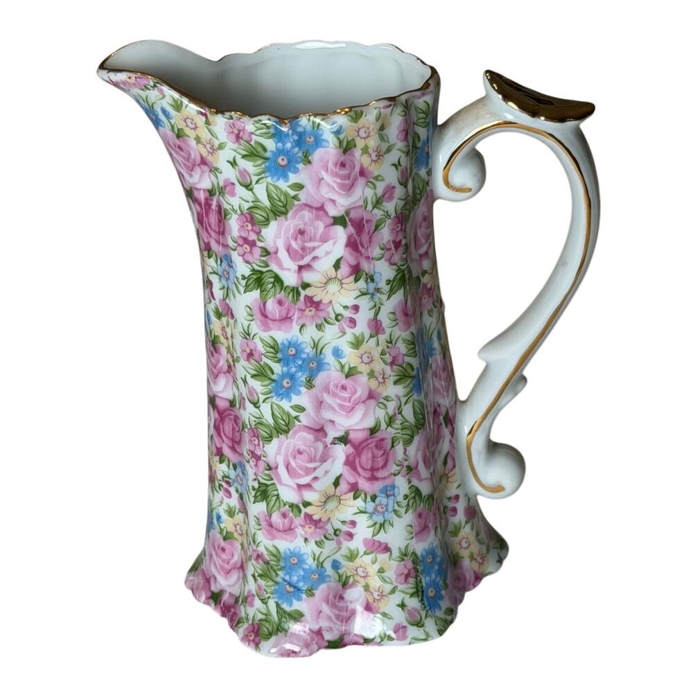 Gracie China Vintage Chintz Beatuful Floral with Gold Accent Pitcher